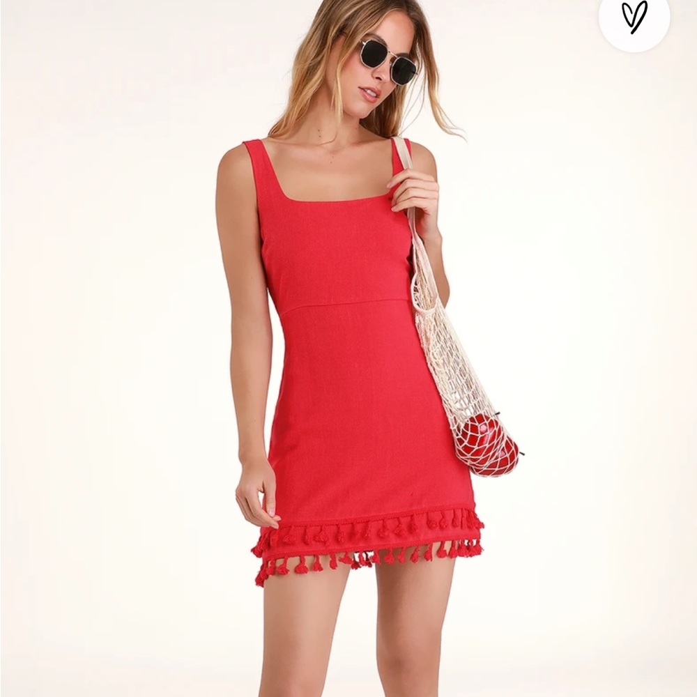 Lulus Feel the Sunshine Red Tassel Mini Dress